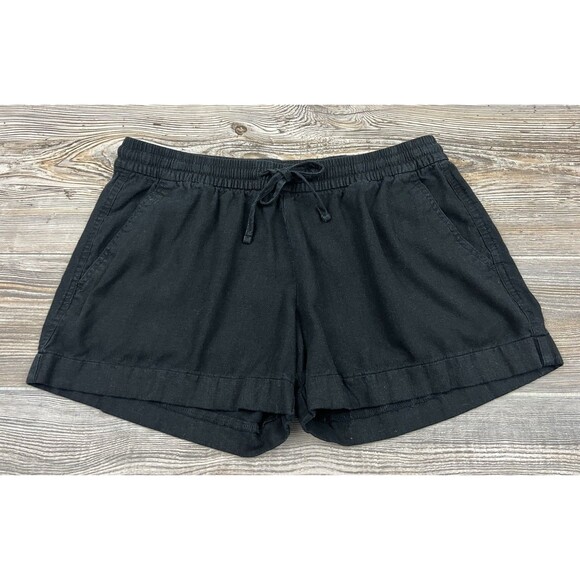 Old Navy Women's MED High Rise Linen Blend Pull On Shorts Black Drawstring - Picture 1 of 14
